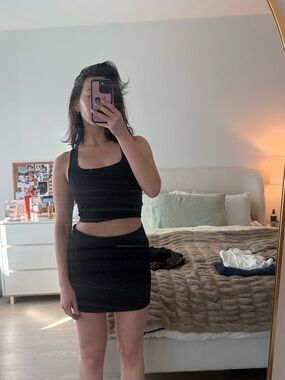 Sun•deh Black Two-Piece Crop Top & Mini Skirt Set